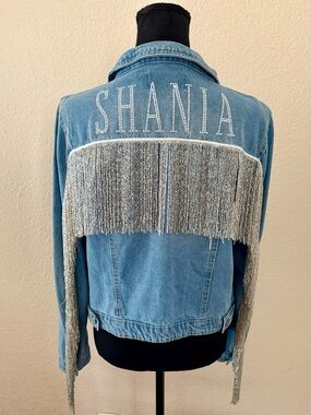 Shania Twain Official Tour Denim Jacket Rhinestone Fringe SHANIA Beaded M